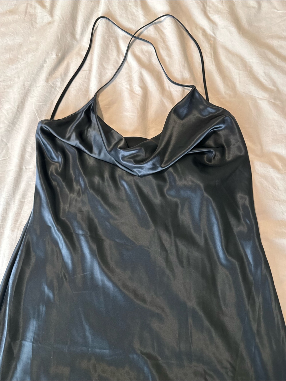 H&M Black Satin Cowl Neck Midi Dress